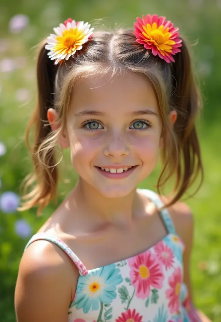 27 Beautiful Boho Wedding Hairstyles for a Free-Spirited Celebration - 18. Playful Pigtails with Colorful Flowers