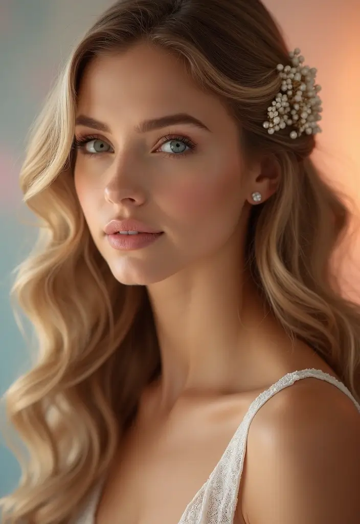 27 Beautiful Boho Wedding Hairstyles for a Free-Spirited Celebration - 27. Dreamy Waves with Pearls