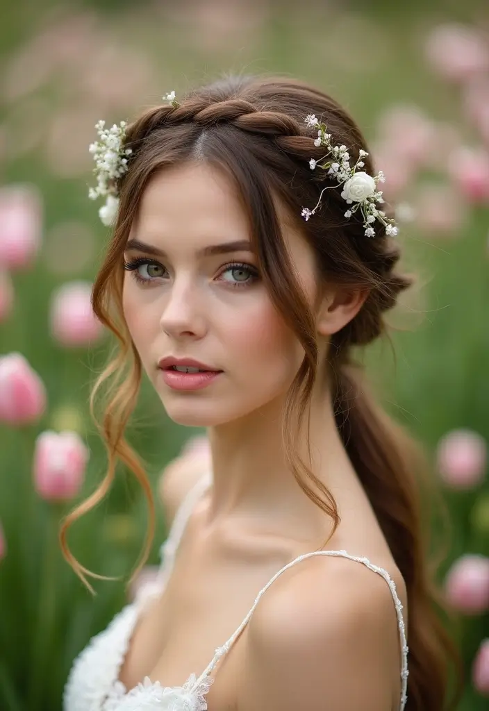 27 Beautiful Boho Wedding Hairstyles for a Free-Spirited Celebration - 5. Crown Braid with Loose Tendrils