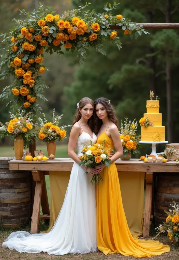 27 Charming Rustic Wedding Colors to Create a Natural Ambiance - 10. Mustard Yellow
