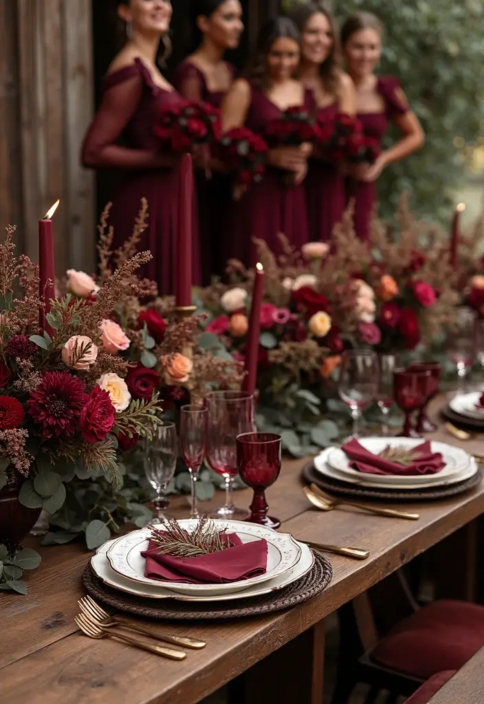 27 Charming Rustic Wedding Colors to Create a Natural Ambiance - 4. Deep Burgundy