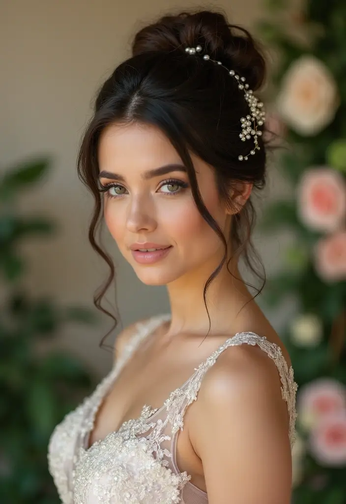 27 Flawless Curly Hairstyles for Wedding Elegance and Charm - 11. Curly Top Knot