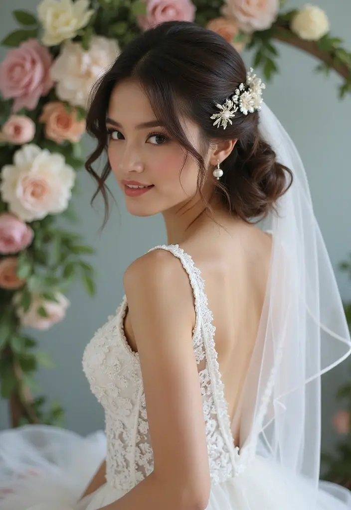 27 Flawless Curly Hairstyles for Wedding Elegance and Charm - 19. Floating Curls with Hairpins