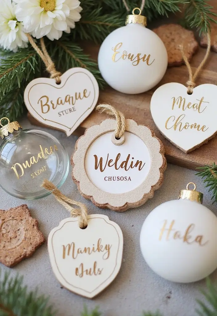 27 Magical Christmas Wedding Inspiration for a Festive Celebration - 14. Personalized Ornament Favors