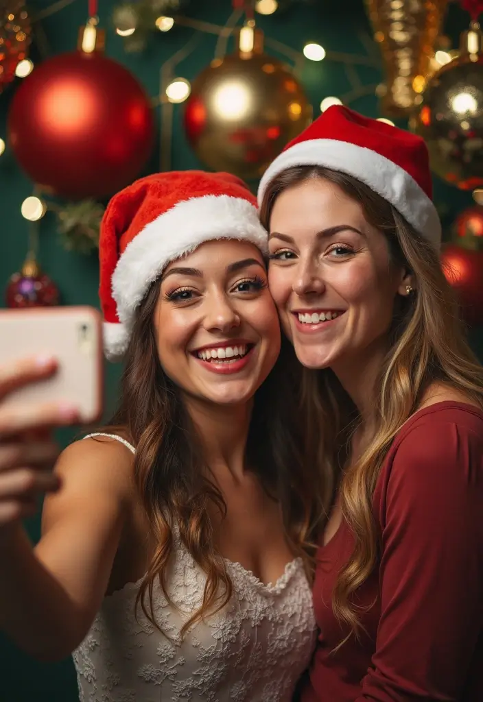 27 Magical Christmas Wedding Inspiration for a Festive Celebration - 15. Fun Seasonal Photo Booth Props