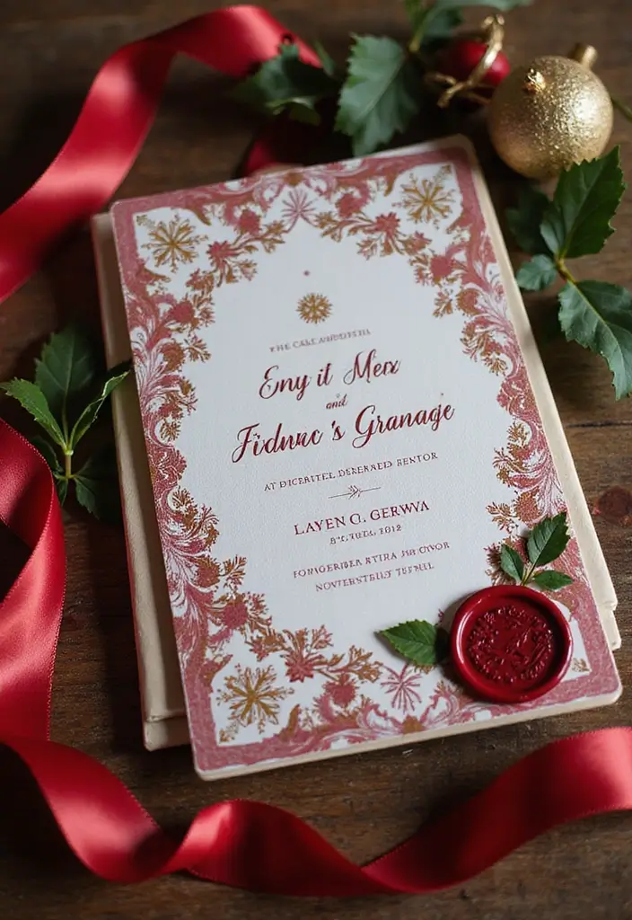 27 Magical Christmas Wedding Inspiration for a Festive Celebration - 4. Elegant Holiday Invitations