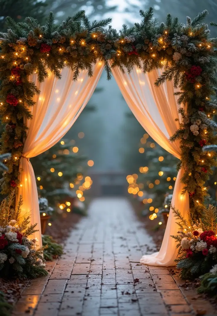27 Magical Christmas Wedding Inspiration for a Festive Celebration - 9. Magical Ceremony Backdrops