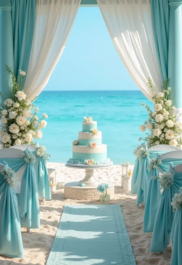 27 Refreshing Beach Wedding Colors for a Seaside Ceremony - 10. Ocean Blue & Pearl White