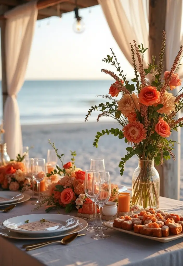 27 Refreshing Beach Wedding Colors for a Seaside Ceremony - 11. Sunset Orange & Cool Gray