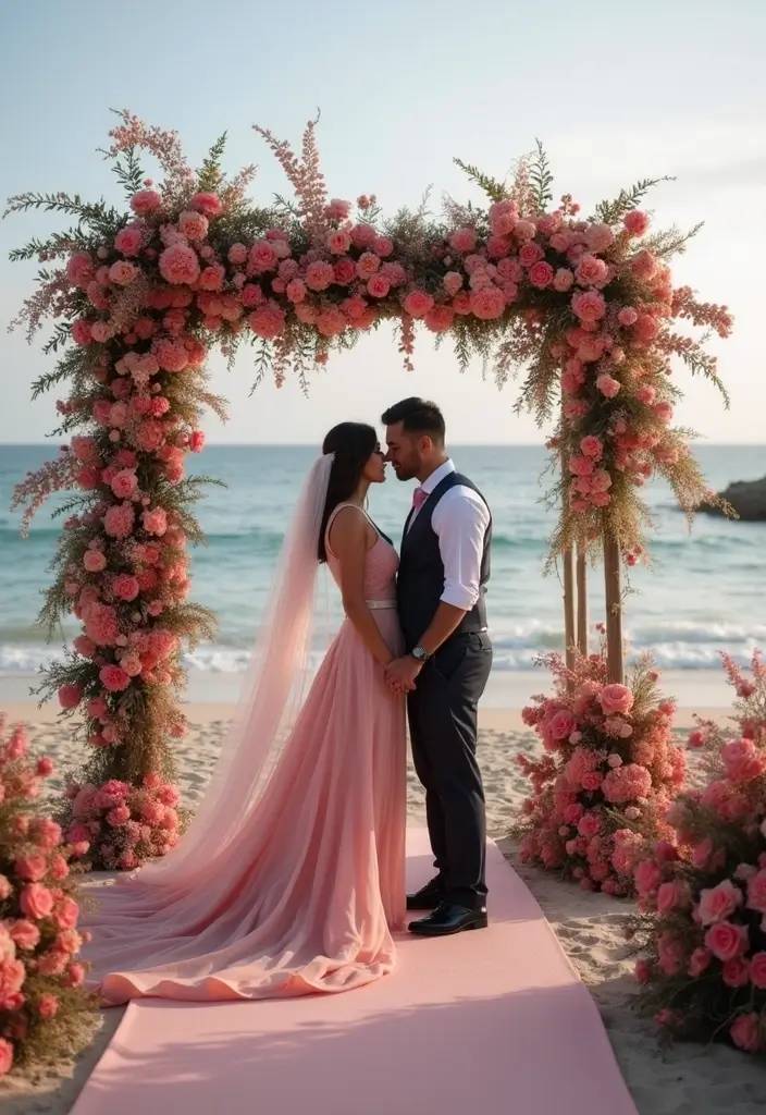 27 Refreshing Beach Wedding Colors for a Seaside Ceremony - 19. Charcoal & Sunset Pink