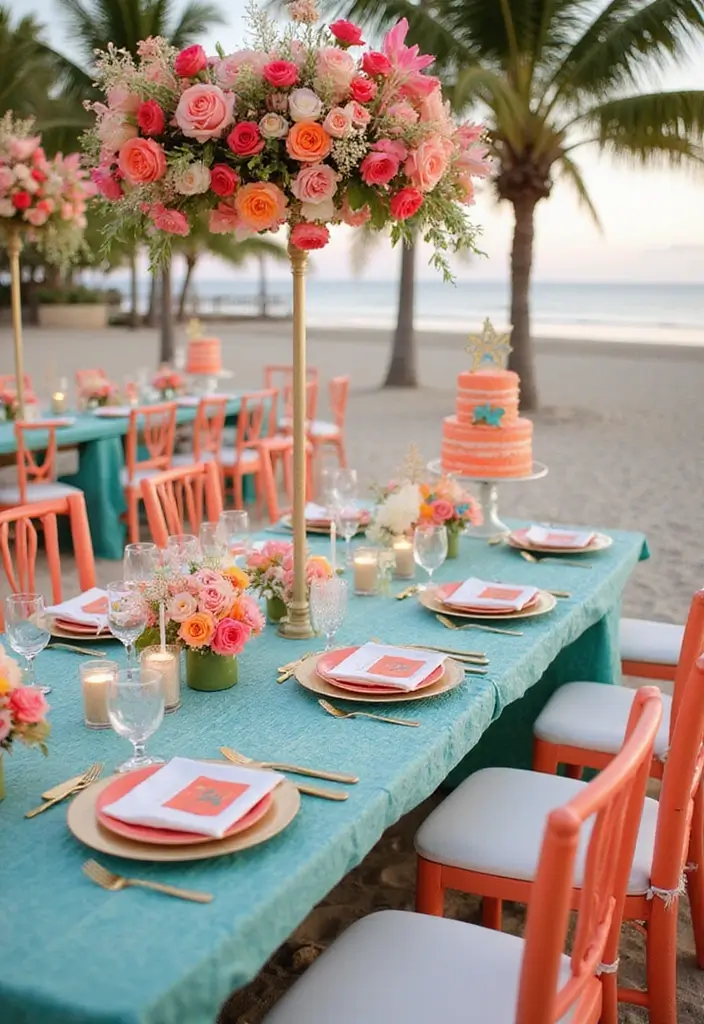 27 Refreshing Beach Wedding Colors for a Seaside Ceremony - 2. Coral & Aqua