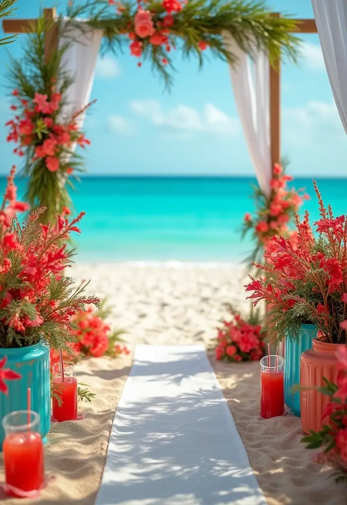 27 Refreshing Beach Wedding Colors for a Seaside Ceremony - 20. Bright Red & Aqua Blue