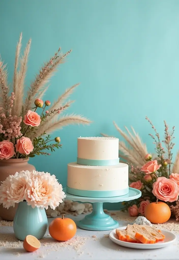 27 Refreshing Beach Wedding Colors for a Seaside Ceremony - 24. Cantaloupe & Sky Blue