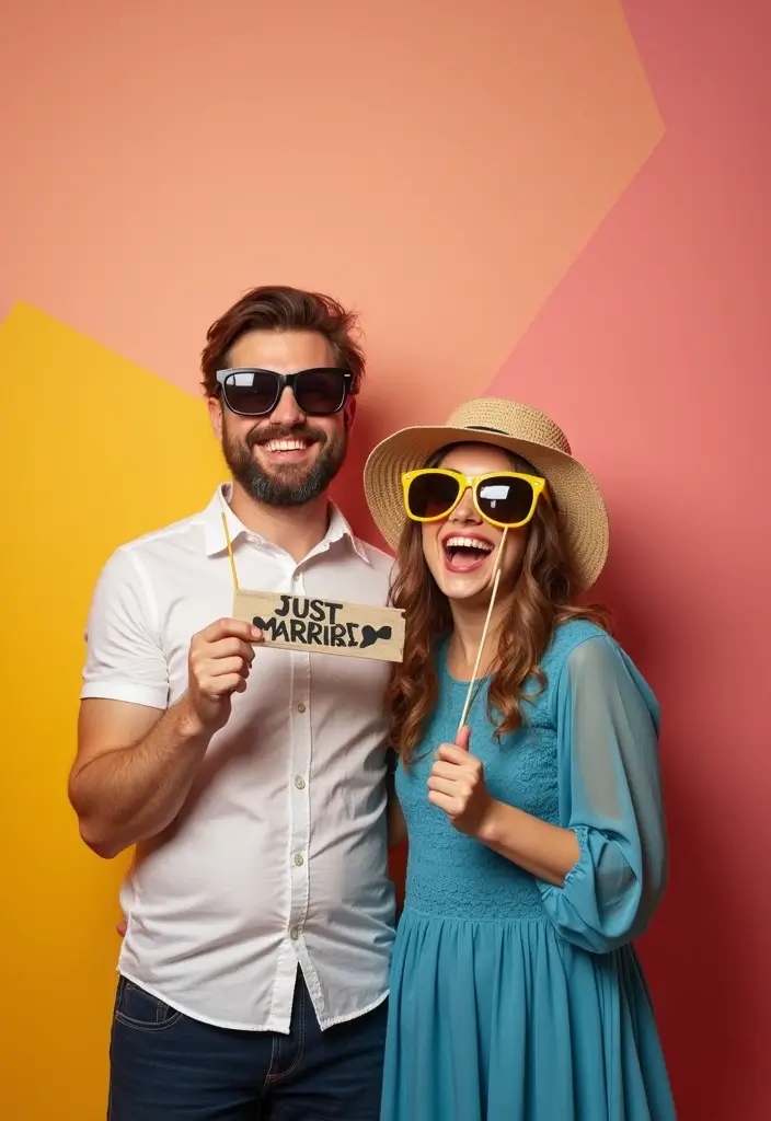 27 Romantic Couple Wedding Photos to Treasure Forever - 22. Fun Props: Adding a Unique Twist