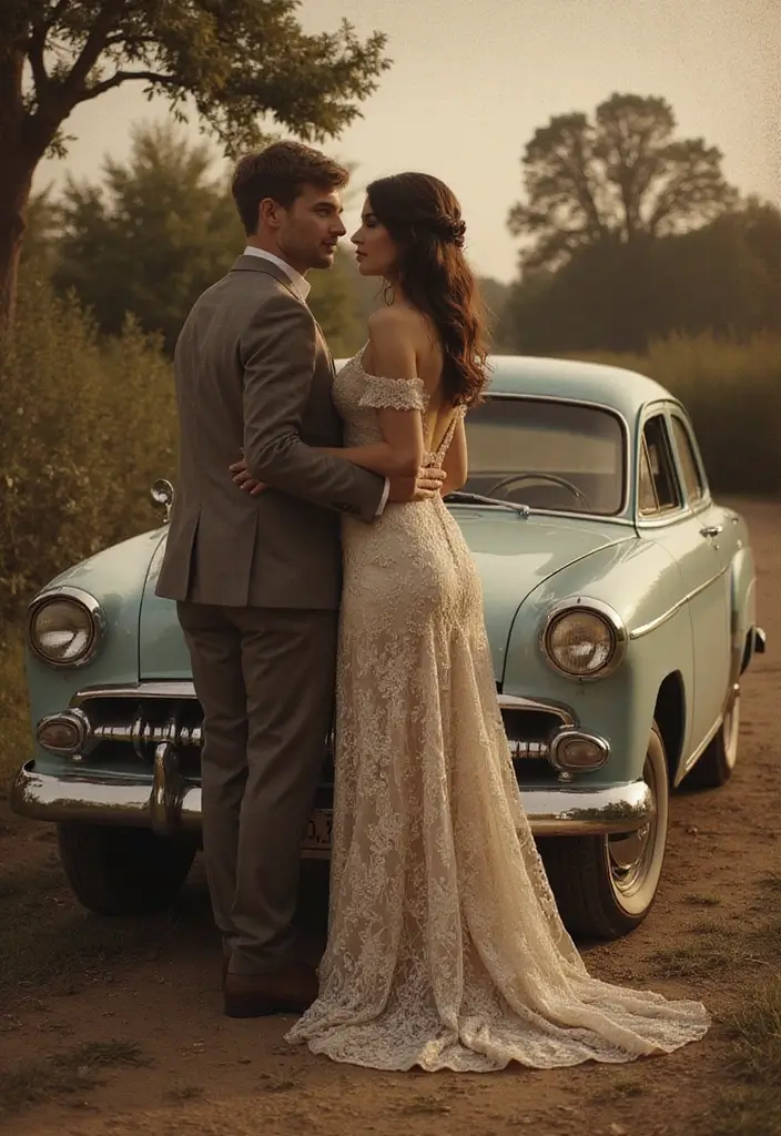 27 Romantic Couple Wedding Photos to Treasure Forever - 26. Vintage Vibes: Timeless Charm