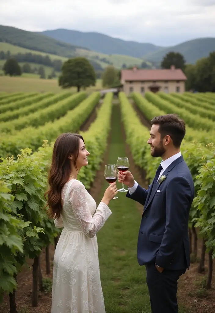 27 Romantic Couple Wedding Photos to Treasure Forever - 4. Vineyard Romance: Sipping Love