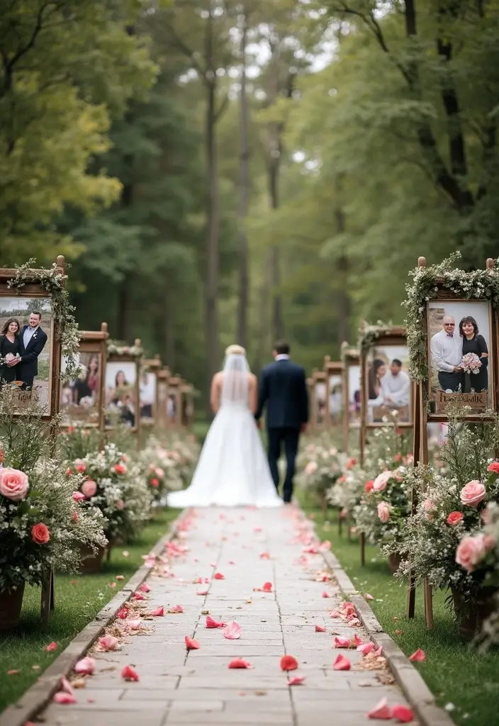 27 Stunning Aisle Decorations Wedding Ideas That'll Transform Your Ceremony Forever! - 11. Personalized Photo Displays