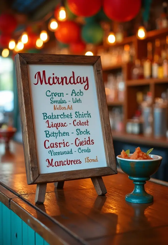 27 Stylish Bar Sign Wedding Designs for a Fun Celebration - 12. Playful Cocktail Names Sign