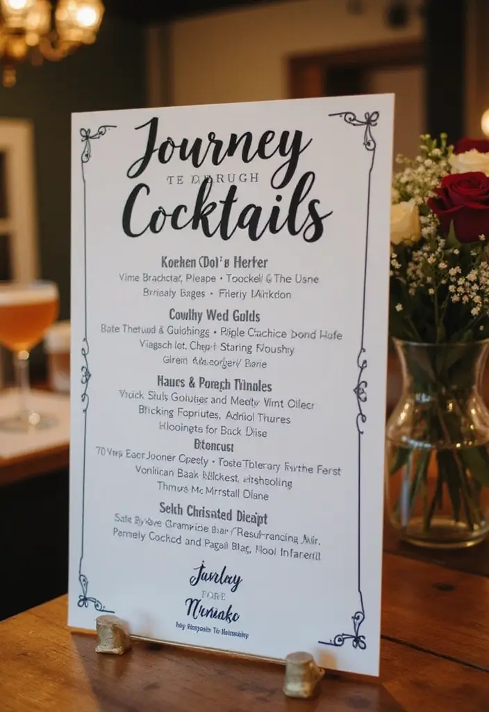27 Stylish Bar Sign Wedding Designs for a Fun Celebration - 14. Journey Through Cocktails Sign