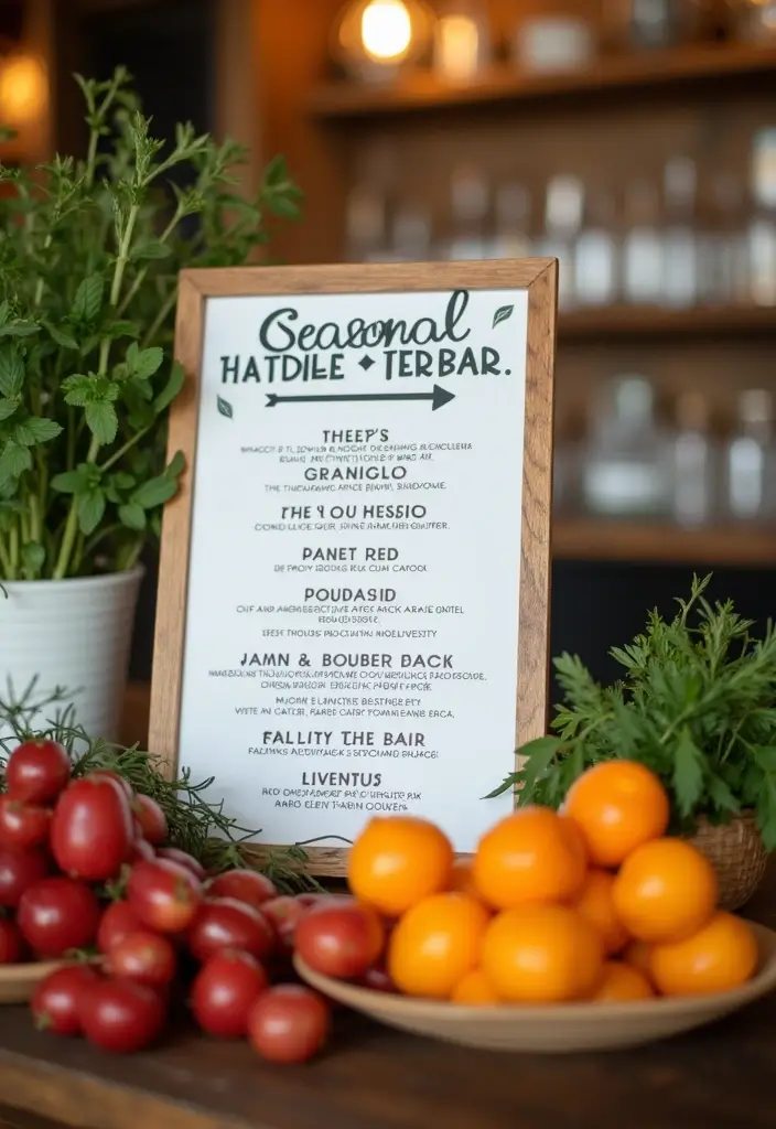 27 Stylish Bar Sign Wedding Designs for a Fun Celebration - 21. Seasonal Ingredients Highlight Sign