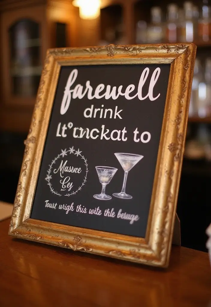 27 Stylish Bar Sign Wedding Designs for a Fun Celebration - 27. Farewell Drink Sign