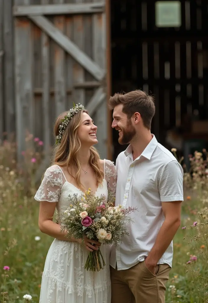 28 Chic Civil Wedding Photos to Celebrate Love Your Way - 3. Rustic Charm: Countryside Celebrations
