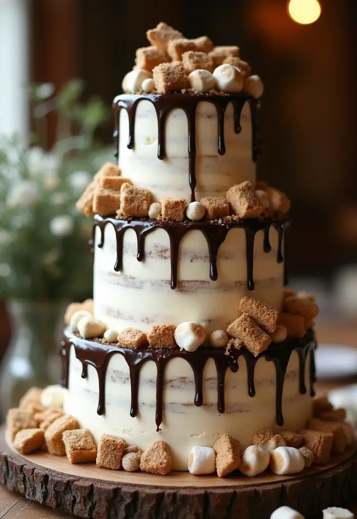 28 Delicious Wedding Cake Inspiration to Sweeten Your Big Day - 11. S'mores Wedding Cake
