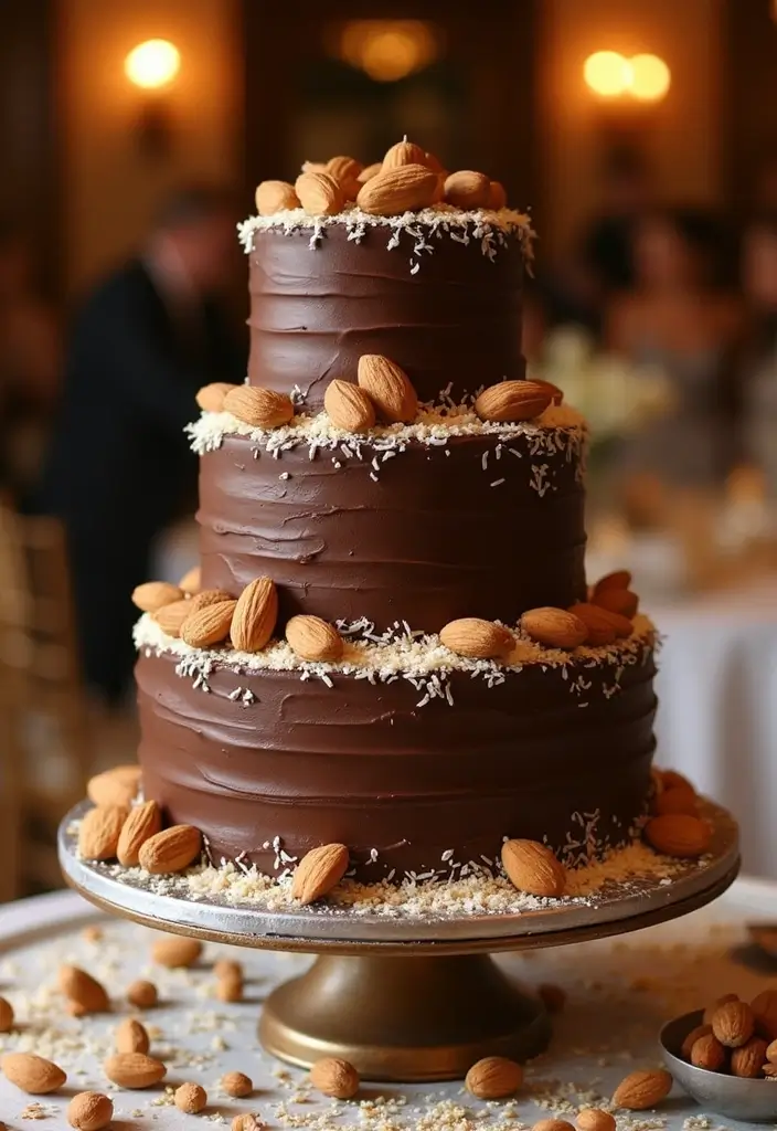 28 Delicious Wedding Cake Inspiration to Sweeten Your Big Day - 7. Almond Joy Chocolate Cake