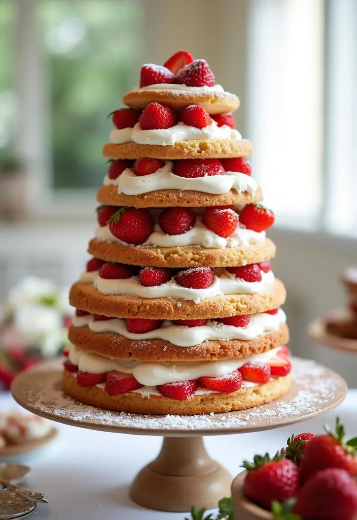 28 Delicious Wedding Cake Inspiration to Sweeten Your Big Day - 8. Strawberry Shortcake Tower