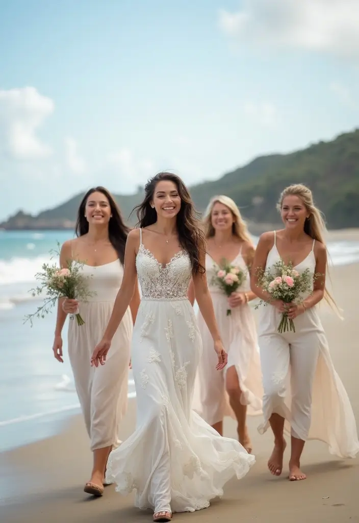 28 Refreshing Beach Wedding Inspiration for a Dreamy Seaside Celebration - 17. Sustainable Bridal Party Attire