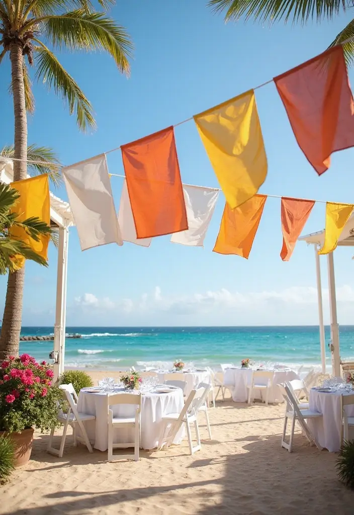 28 Refreshing Beach Wedding Inspiration for a Dreamy Seaside Celebration - 20. Sailcloth Banners