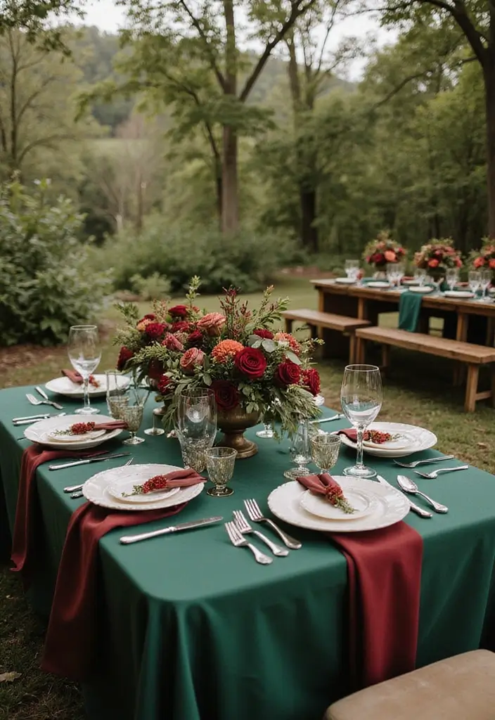 28 Rich Burgundy Wedding Colors for a Bold Statement - 27. Burgundy and Forest Green