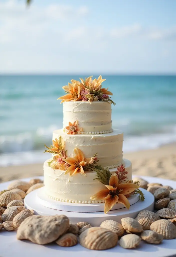 28 Stunning Beach Wedding Photos to Capture Your Seaside Love - 20. Creative Cake Displays