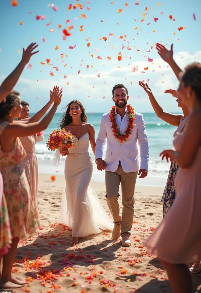 28 Stunning Beach Wedding Photos to Capture Your Seaside Love - 23. Surprising Send-Off