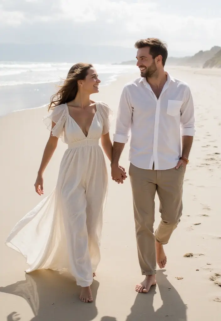 28 Stunning Beach Wedding Photos to Capture Your Seaside Love - 3. Flowing Dresses and Casual Attire