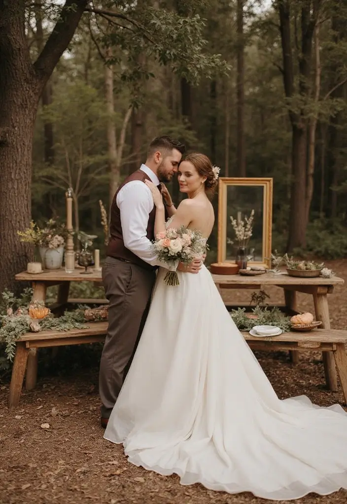 28 Timeless Champagne Wedding Colors Scheme Ideas for Every Season - 19. Rustic Brown and Champagne: Earthy Elegance