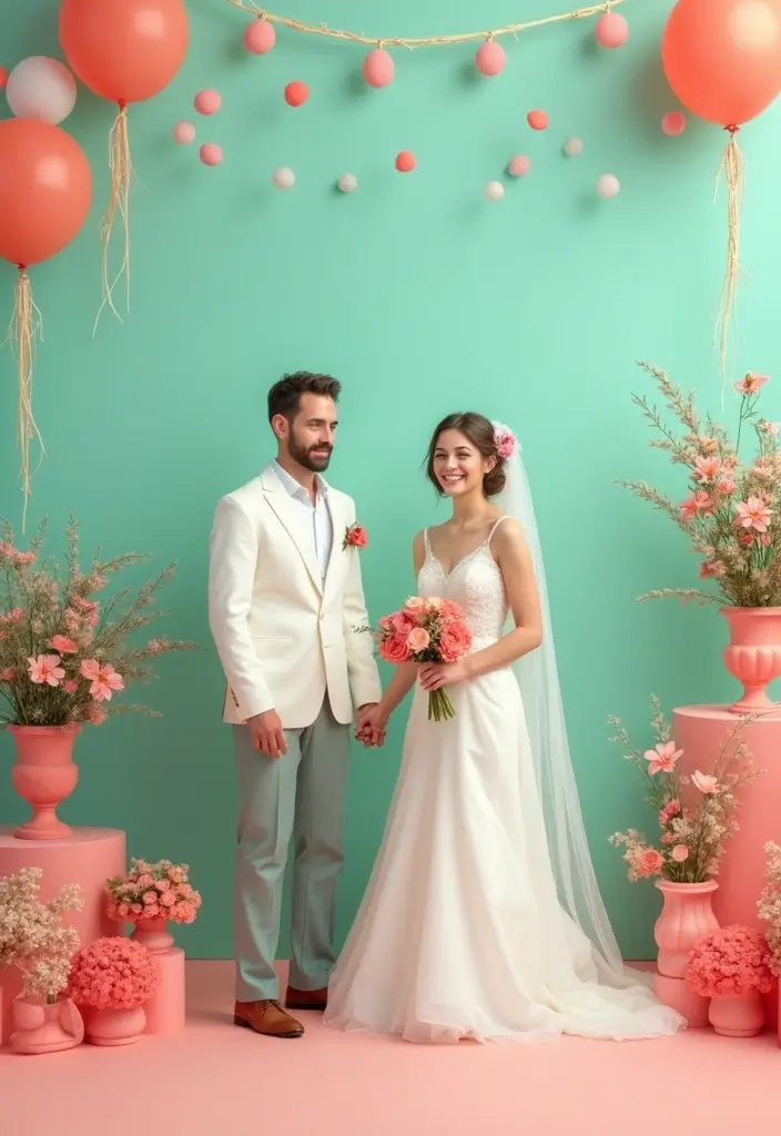 28 Timeless Champagne Wedding Colors Scheme Ideas for Every Season - 21. Coral and Mint: A Fresh Twist