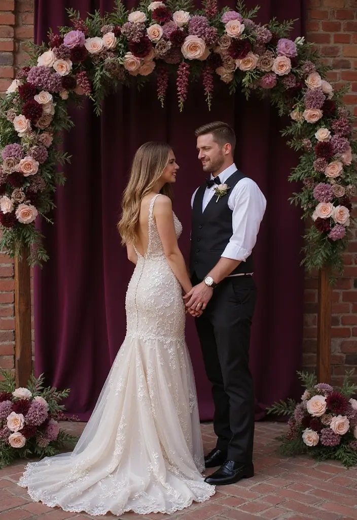 28 Timeless Champagne Wedding Colors Scheme Ideas for Every Season - 27. Plum and Champagne: Bold Yet Elegant