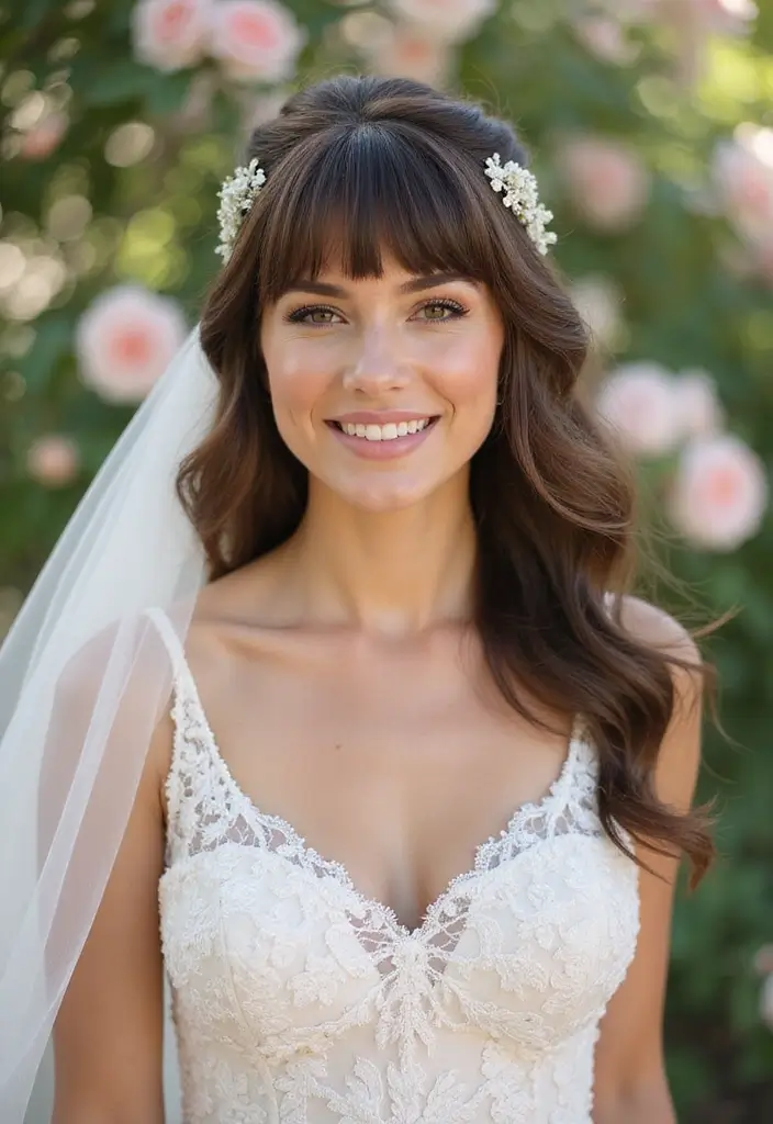 28 Timeless Christian Wedding Hairstyles for Your Special Day - 16. Soft Fringe with Waves