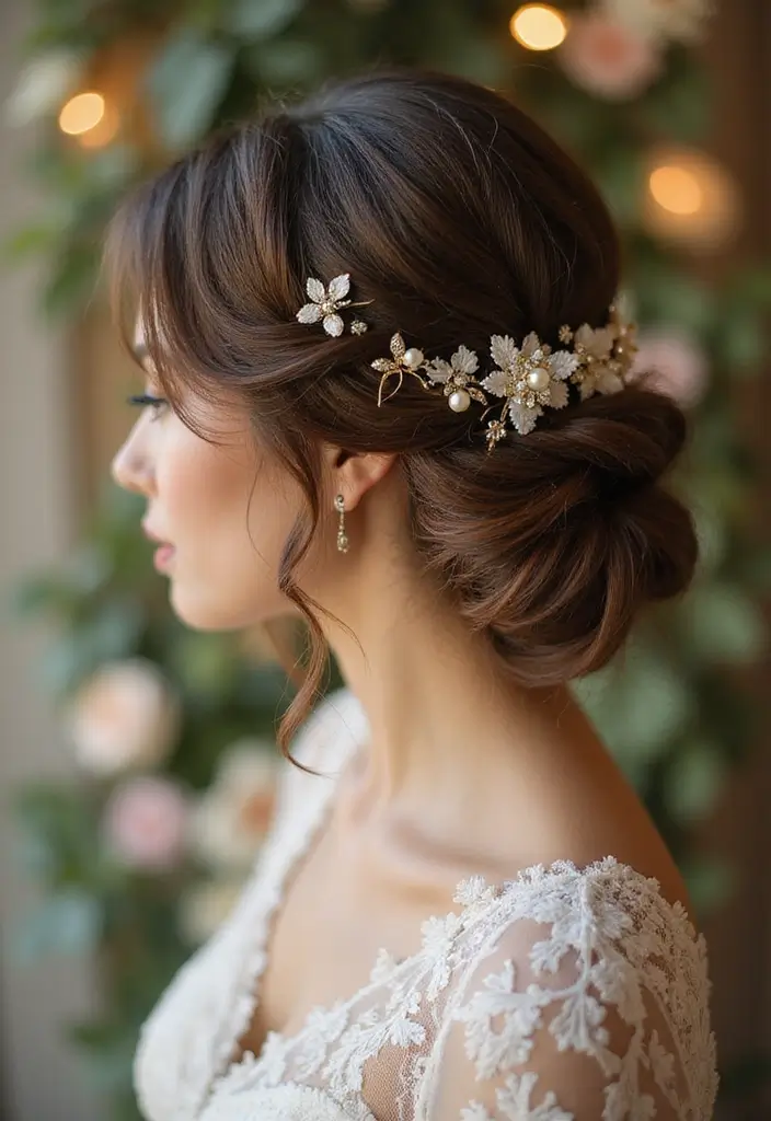 28 Timeless Christian Wedding Hairstyles for Your Special Day - 24. Twisted Low Bun with Accessories