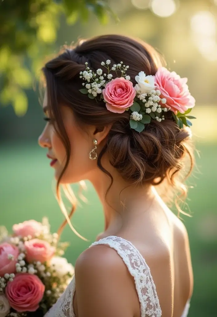 28 Timeless Christian Wedding Hairstyles for Your Special Day - 6. Floral Updo
