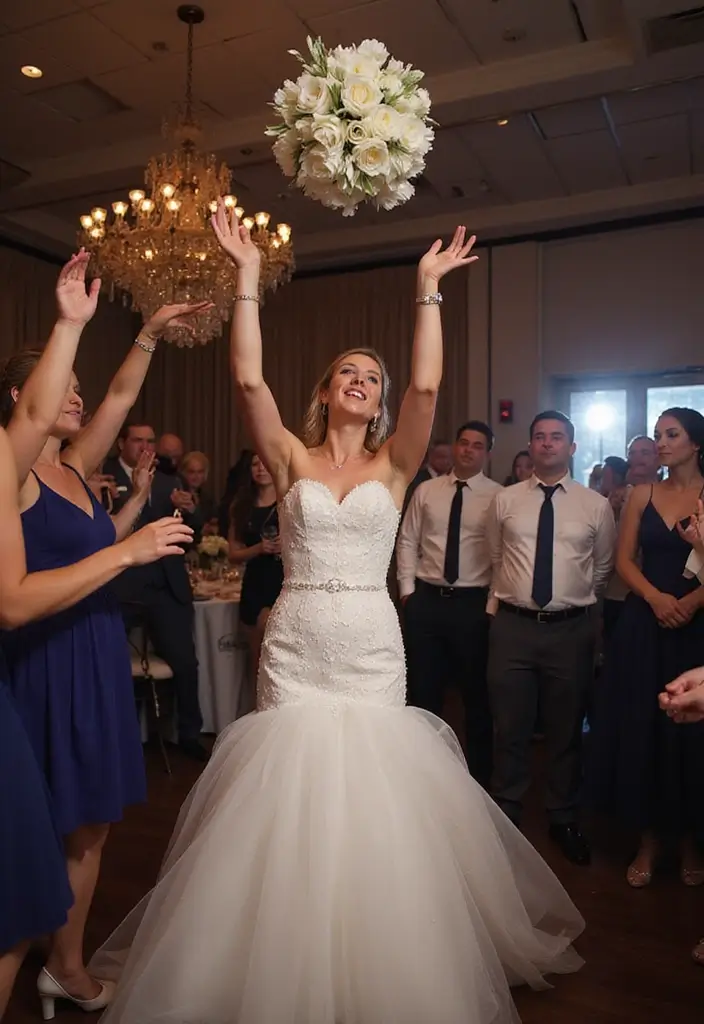 29 Classic Church Wedding Photos to Relive Your Sacred Moments - 22. The Bouquet Toss