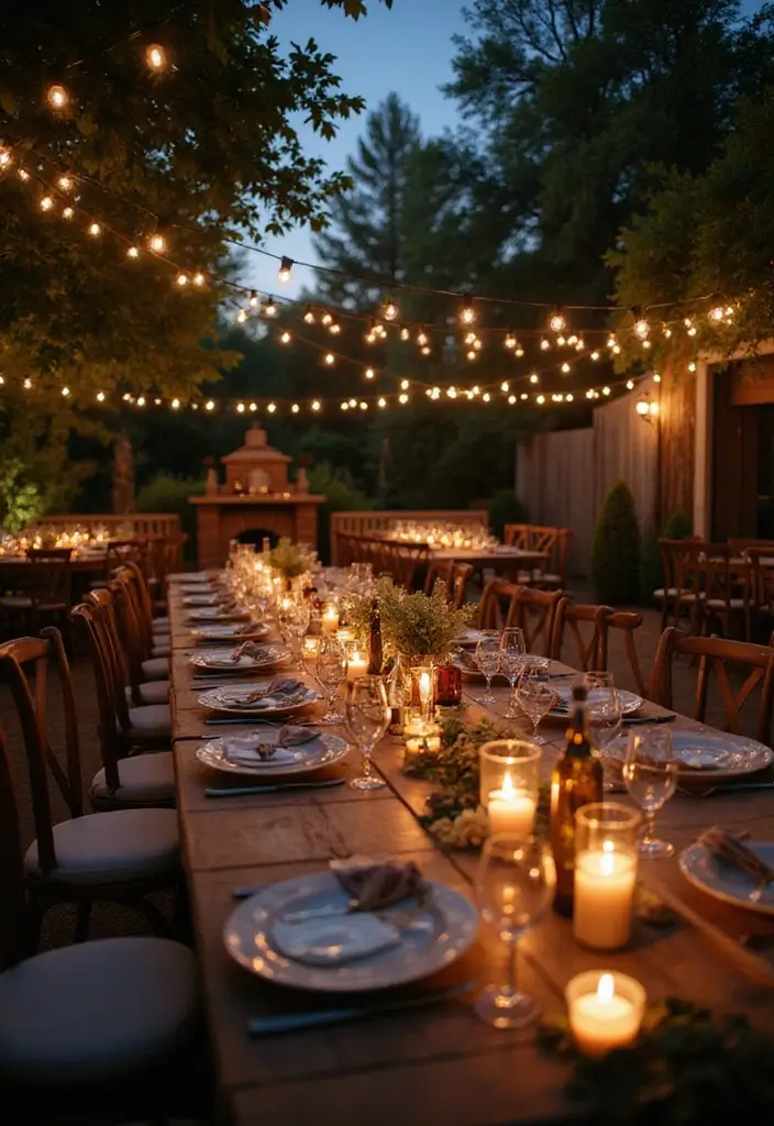 29 Cozy Fall Wedding Inspiration for a Warm and Elegant Atmosphere - 10. Enchanting Evening Lighting