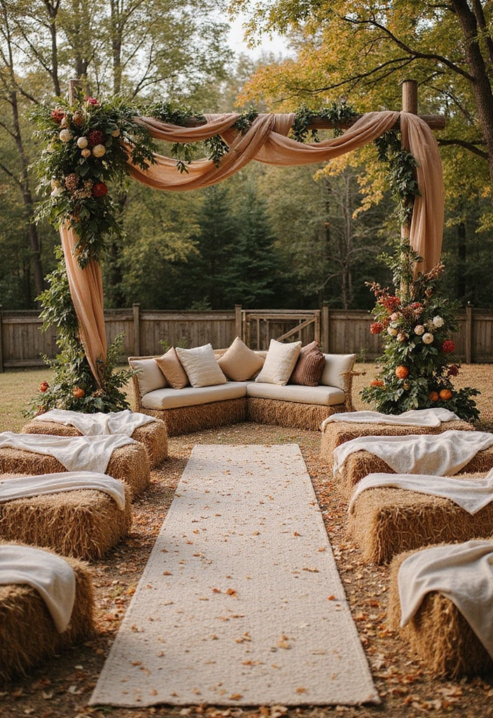 29 Cozy Fall Wedding Inspiration for a Warm and Elegant Atmosphere - 19. Hay Bale Seating