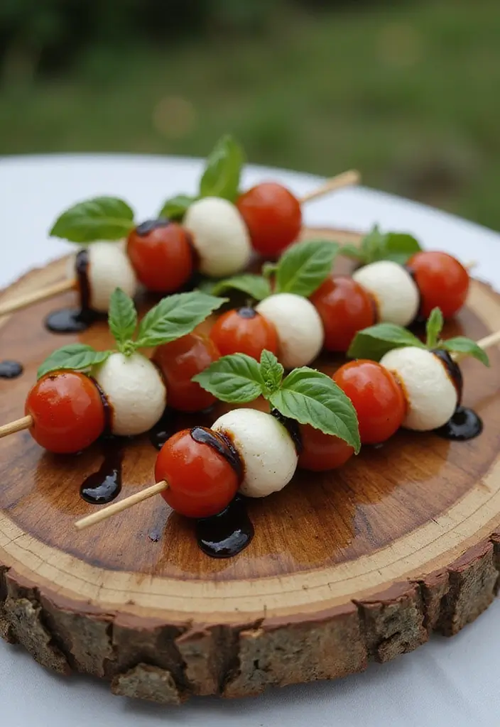 29 Delicious BBQ Wedding Reception Food Ideas for Outdoor Parties - 10. Caprese Salad Skewers