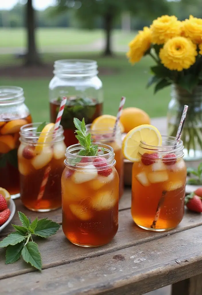 29 Delicious BBQ Wedding Reception Food Ideas for Outdoor Parties - 18. Iced Tea Station