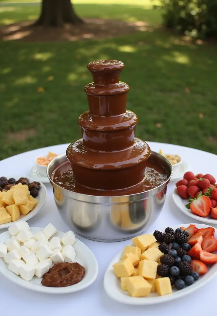 29 Delicious BBQ Wedding Reception Food Ideas for Outdoor Parties - 22. Chocolate Fountain