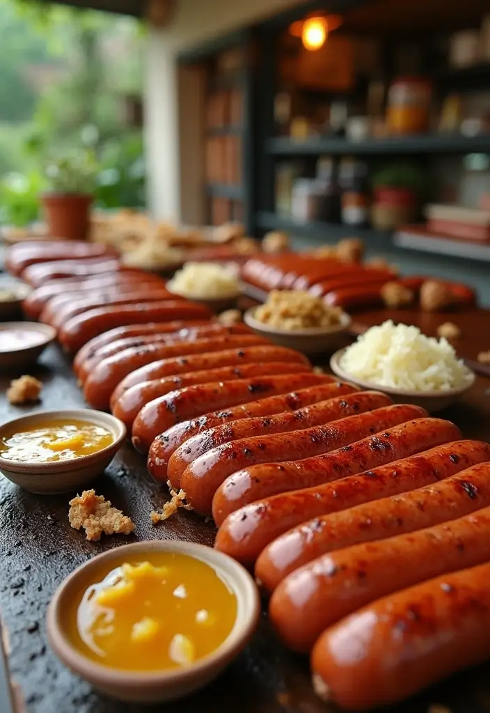 29 Delicious BBQ Wedding Reception Food Ideas for Outdoor Parties - 7. Grilled Sausages with Mustards