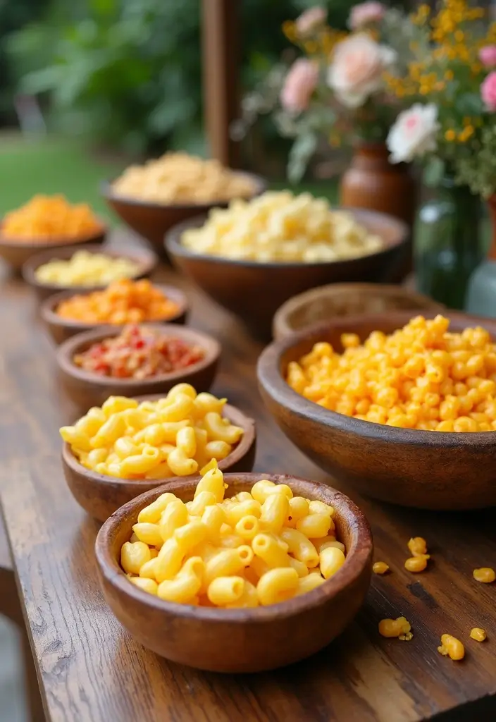29 Delicious BBQ Wedding Reception Food Ideas for Outdoor Parties - 9. Macaroni and Cheese Bar