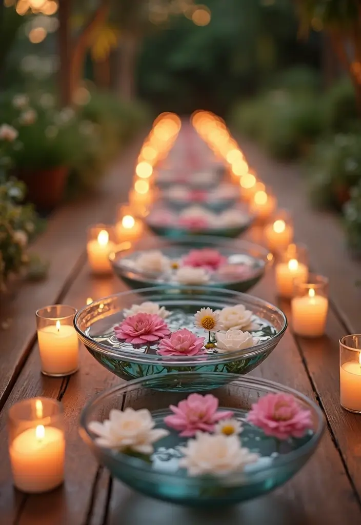 29 Elegant Aisle Flowers Wedding Ideas to Beautify Your Ceremony - 11. Floating Flower Arrangements